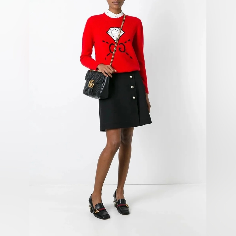 Gucci Black Faux Wrap Skirt Wool Silk Blend 38 XS *Missing Pearl Buttons* - Picture 15 of 15